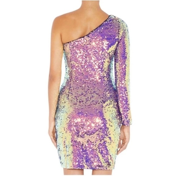 Aidan Mattox Iridescent Sequin One Shoulder Mini Cocktail Dress NWT - Picture 2 of 10